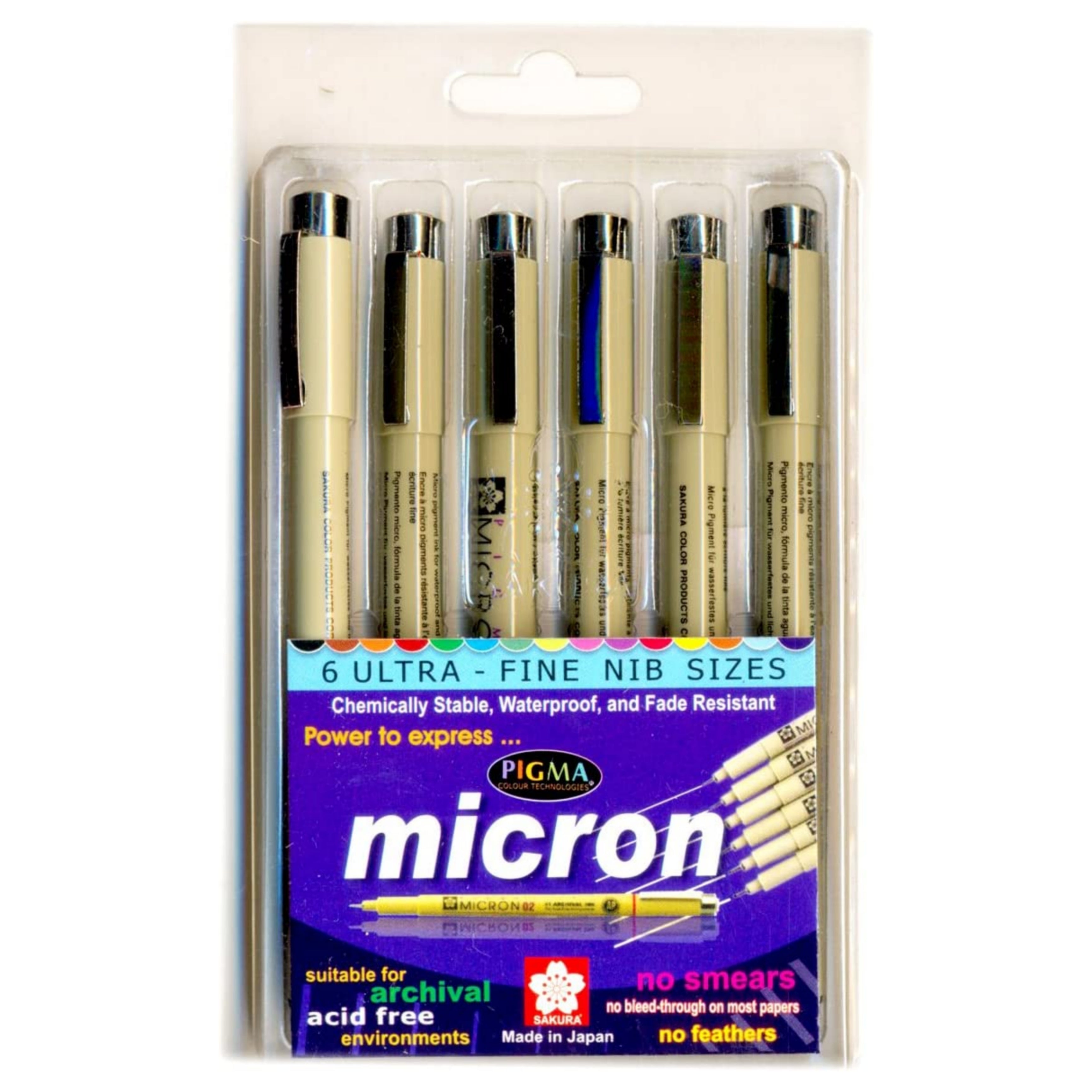 Faber-Castell Fine Pitt Artist Pen Set Of 6 Pitt Pens Black (XS,S,F,M,B,C)