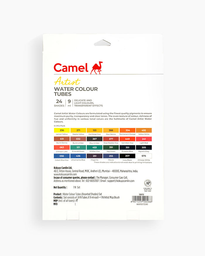 Camel Artist Water Colours Tubes 24 Shades 9ml