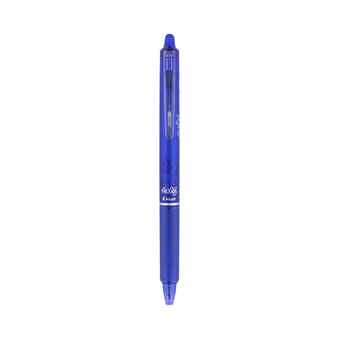 Pilot Frixion Clicker 0.7mm Fine Point Roller Ball Pen with Comfortable Dimpled Grip & Inbuild Eraser | Blue Ink