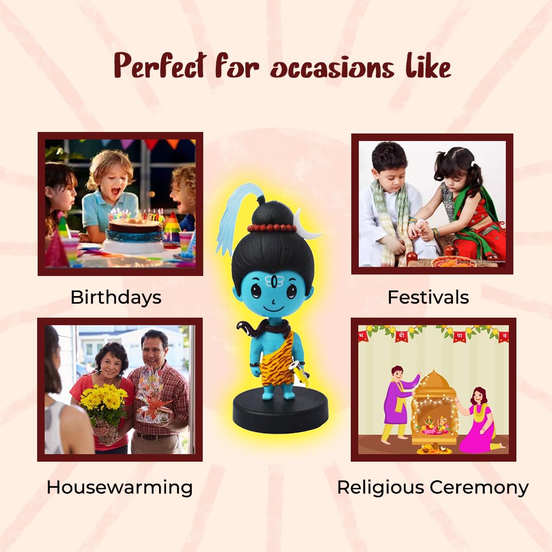 Lord Shiv Shankar Idol Bobblehead for Car Dashboard, Office Table,Home Decor| Little Mor Pankh & Bansuri Figurin|God Statue for Gifting Kids,Family & Friends