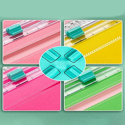 4 in 1 Portable Paper Trimmer, Multi-Function Scrapbooking Tool with Security Safeguard for Cutting Straight Dashed Curves Creasing Lines