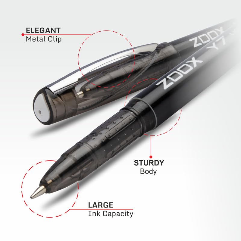 Flair Zoox Y7 Ball Pen | Sturdy Body With Elegant Metal Clip | Dotted Texture For Better Holding | Jumbo Refill With Large Ink Capacity | Black Ink