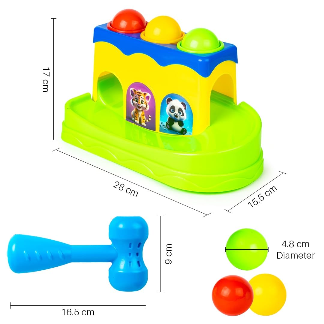 Ratna's Hammer Strike Knock Ball Toy to See The Balls Roll Out for Toddlers & Kids