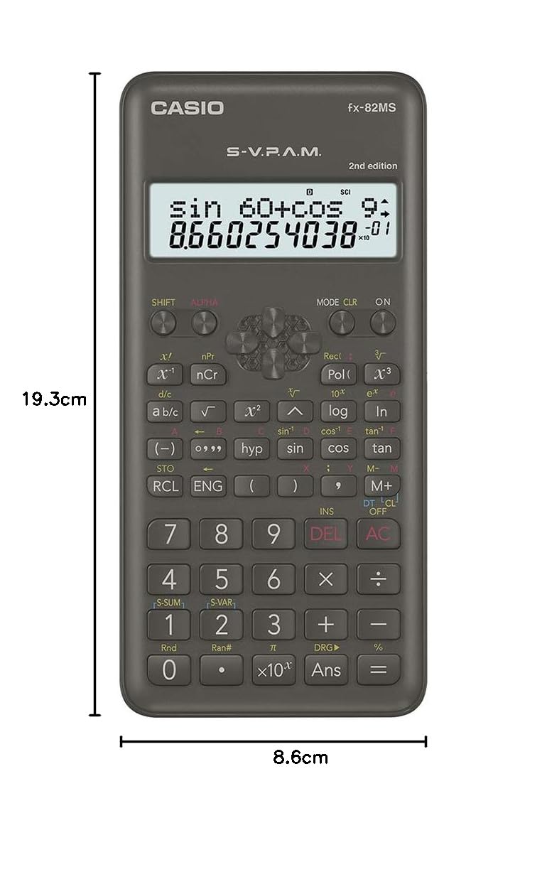 Casio FX-82MS 2nd Gen Non-Programmable Scientific Calculator, 240 Functions and 2-line Display