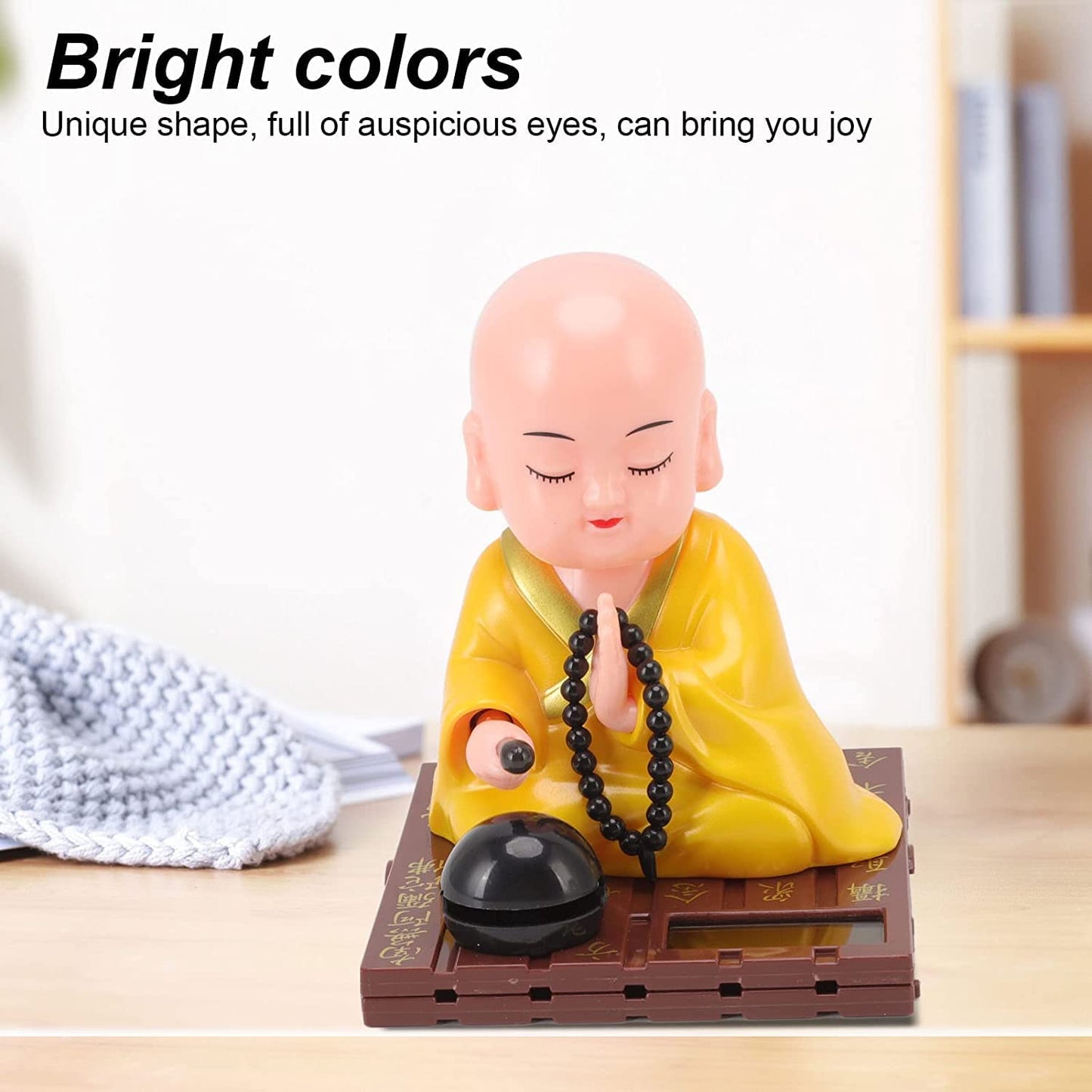 Little Monk Figurine, Solar Chinese Little Buddha Monk Statue, Bring Good Fortune Decoration Ornament, Funny Car Shaking Head Toy, Solar Power Nodding Head Dancing Toy