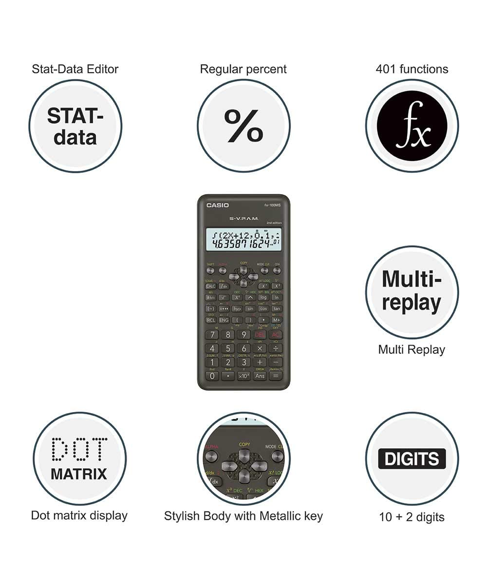 Casio FX-100MS 2nd Gen Non-Programmable Scientific Calculator 300 Functions and 2-line Display