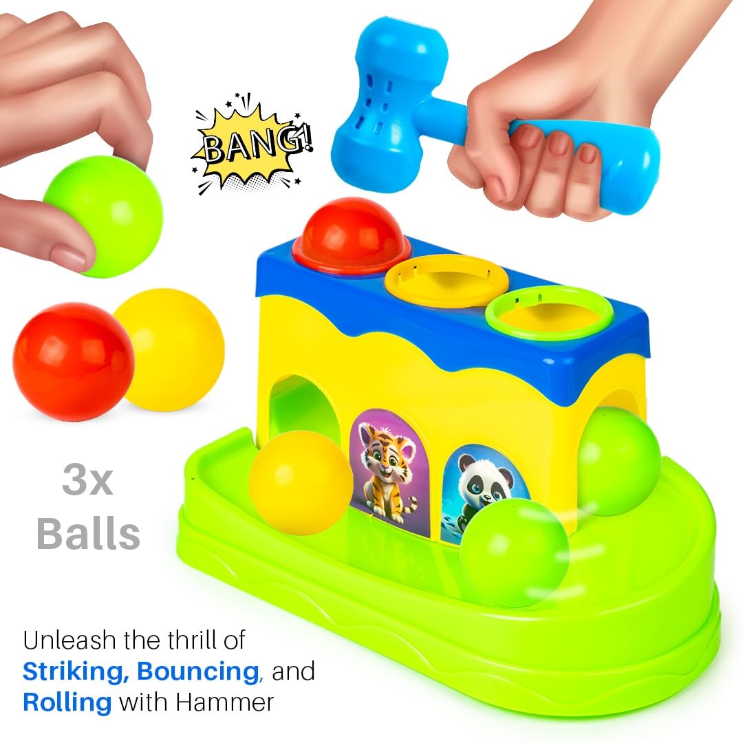 Ratna's Hammer Strike Knock Ball Toy to See The Balls Roll Out for Toddlers & Kids