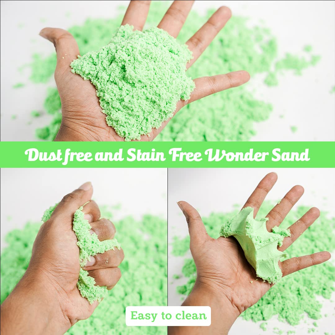 Ratna's Wonder Sand 500g Smooth Sand for Kids with One Big Mould Green Colour - Creative Indoor Play Sand for Kids Beach Fun and Relaxation