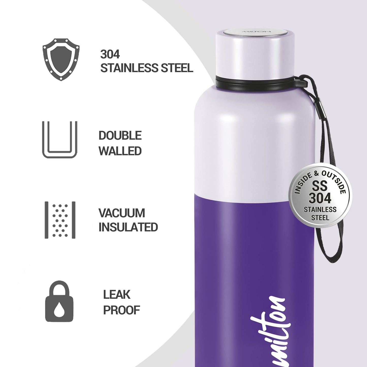 Milton Ancy 750 Thermosteel Water Bottle, 750 ml, Violet | 24 Hours Hot and Cold | Easy to Carry | Rust Proof | Tea | Coffee | Office| Gym | Home | Kitchen | Hiking | Trekking | Travel Bottle