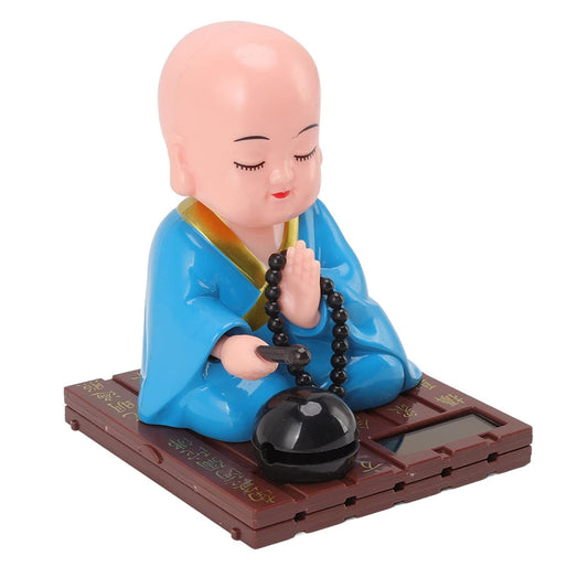 Little Monk Figurine, Solar Chinese Little Buddha Monk Statue, Bring Good Fortune Decoration Ornament, Funny Car Shaking Head Toy, Solar Power Nodding Head Dancing Toy