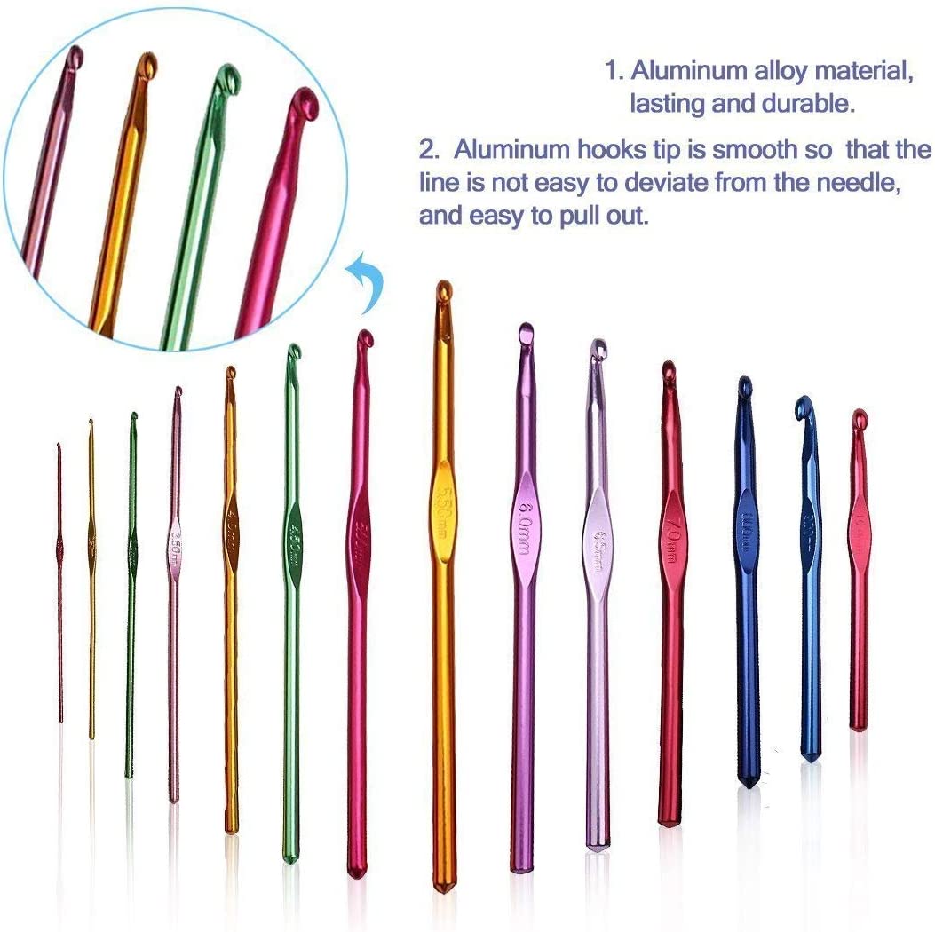 Aluminum Crochet Hooks Knitting Needles Set with Case (Multicolor) - 12 Pieces