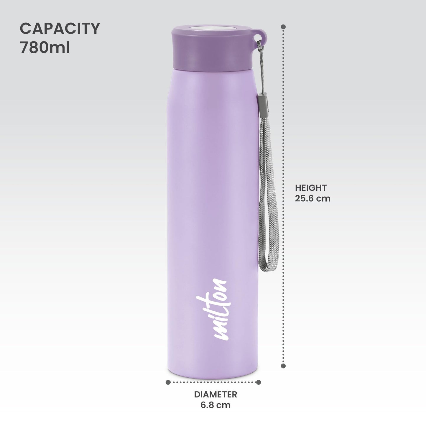 Milton Handy 850 Stainless Steel Water Bottle, 780 ml water bottles, Single walled, Leak-Proof, Rust-free Steel Bottle, Easy Grip, Easy to Carry, Travel Bottle, Purple