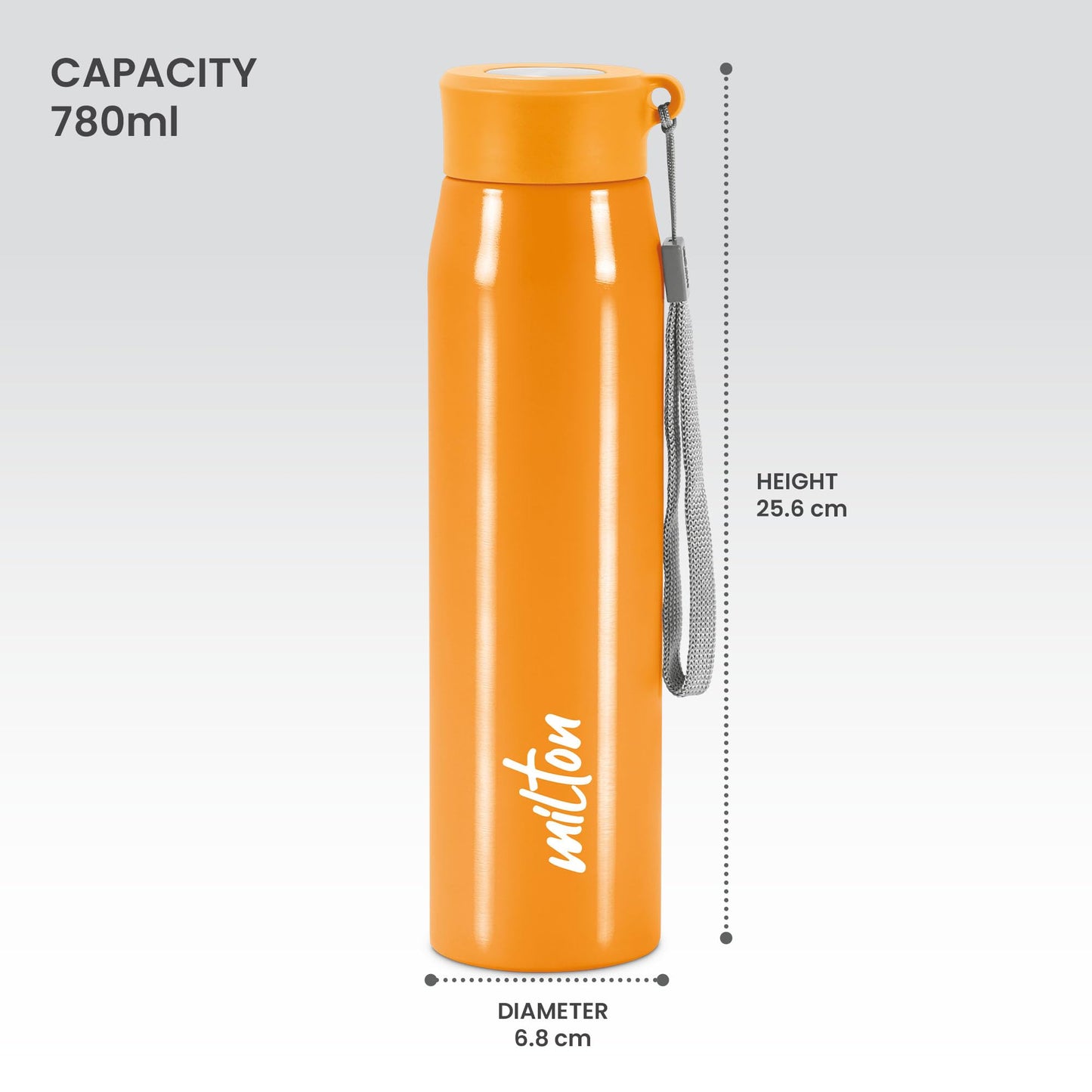 Milton Handy 850 Stainless Steel Water Bottle, 780 ml water bottles, Single walled, Leak-Proof, Rust-free Steel Bottle, Easy Grip, Easy to Carry, Travel Bottle, Orange