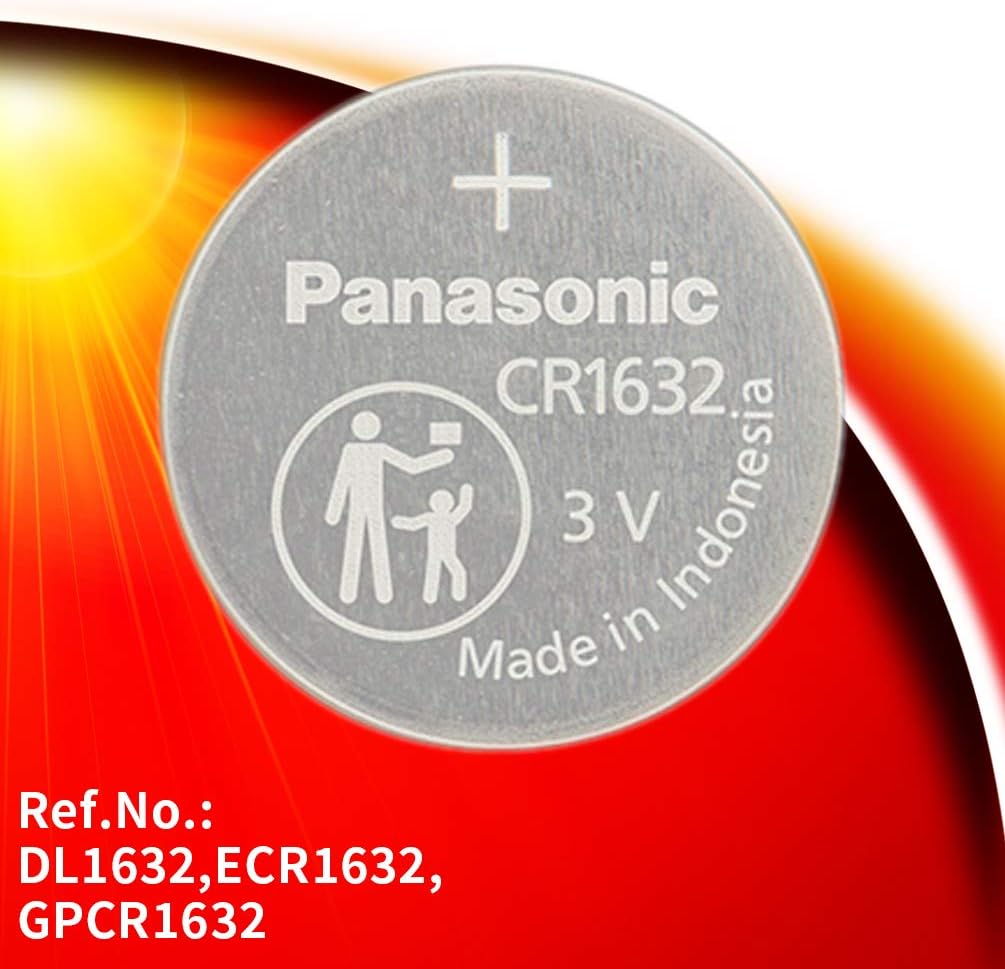 Panasonic CR-1632 Lithium Coin Battery 3v - Pack of 5 Provide Long Lasting Power in a Variety of Devices,from keyless-Entry fobs to Toys