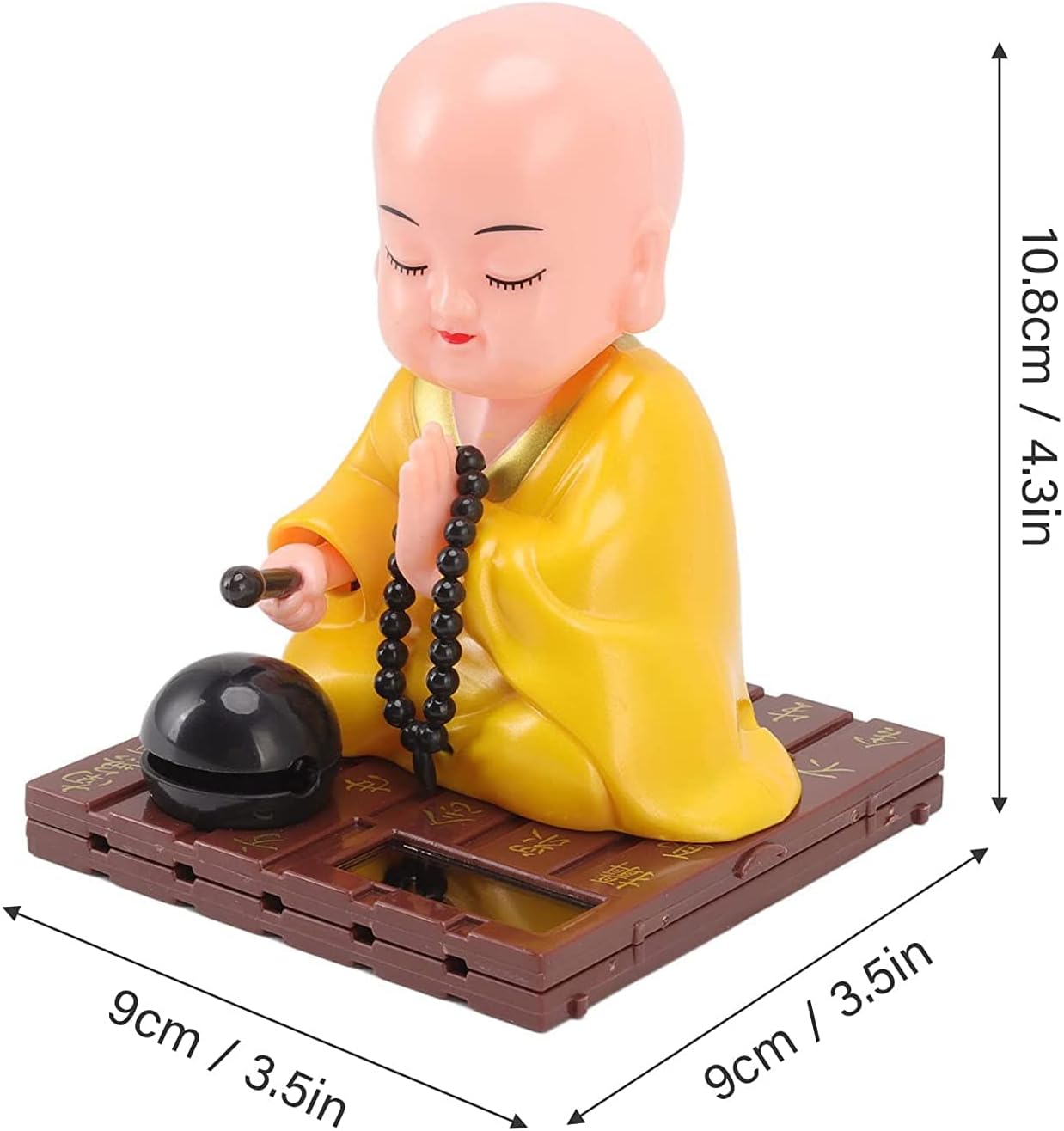 Little Monk Figurine, Solar Chinese Little Buddha Monk Statue, Bring Good Fortune Decoration Ornament, Funny Car Shaking Head Toy, Solar Power Nodding Head Dancing Toy