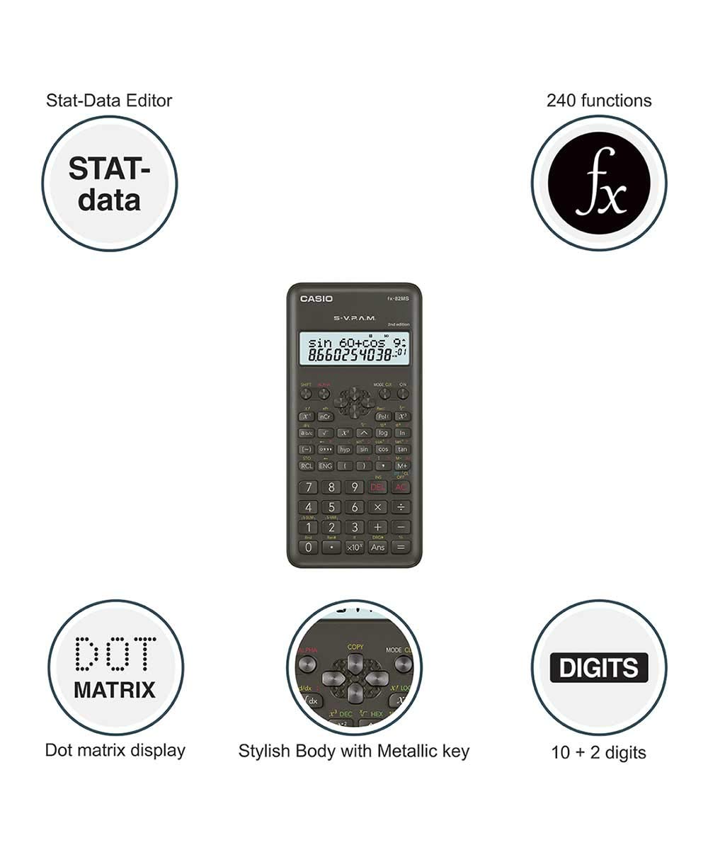 Casio FX-82MS 2nd Gen Non-Programmable Scientific Calculator, 240 Functions and 2-line Display