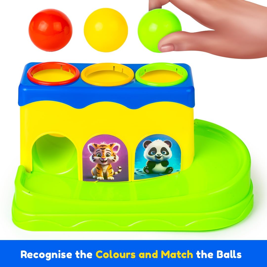 Ratna's Hammer Strike Knock Ball Toy to See The Balls Roll Out for Toddlers & Kids