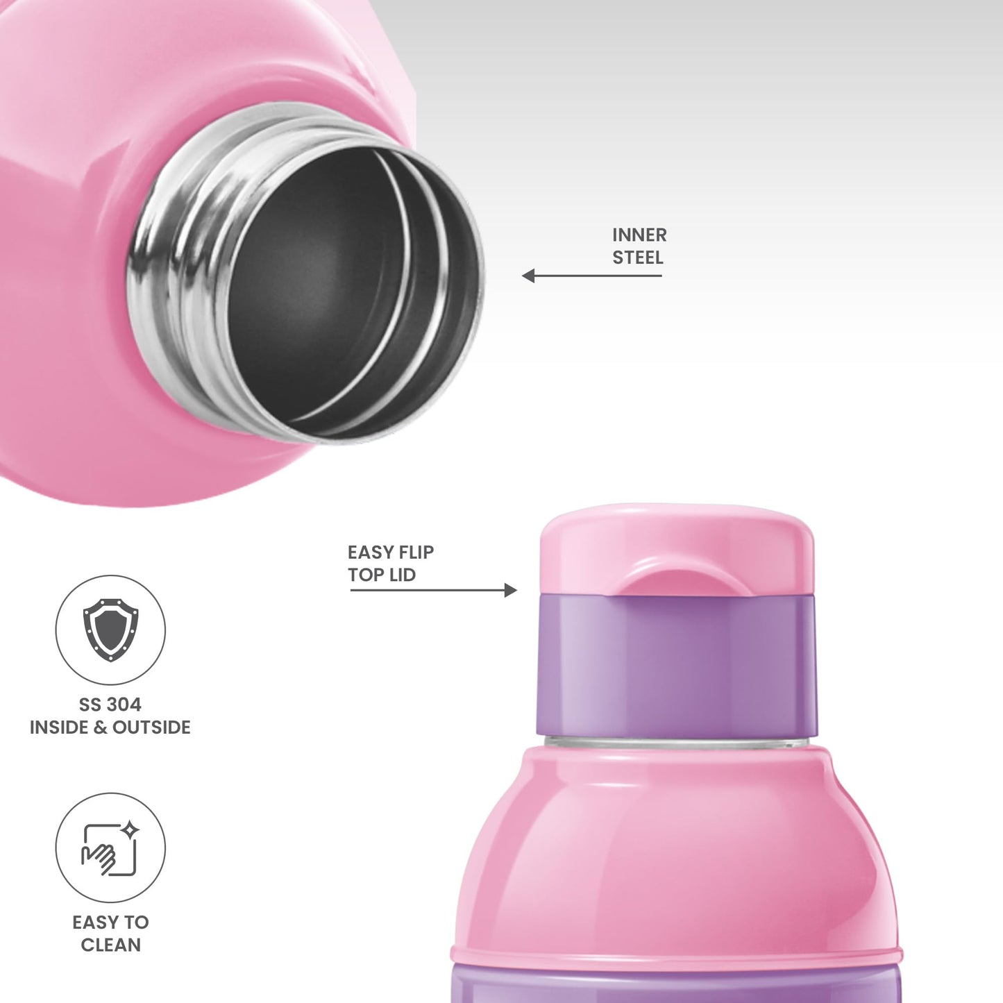 Milton Steel Barbie 600 Insulated Inner Stainless Steel Kids Water Bottle, 520 ml, Pink & Purple | PU Insulated | Hot & Cold | Easy to Carry | Leak Proof