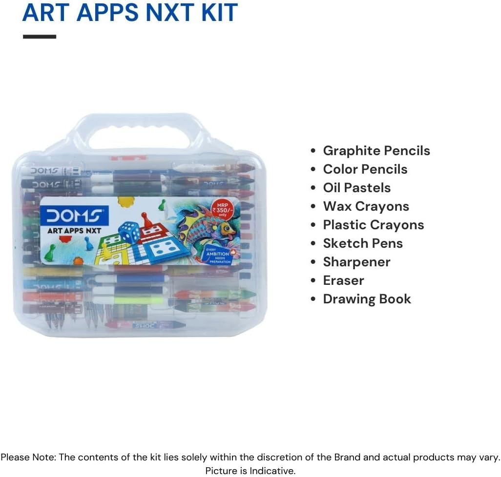 Doms Art Apps Nxt Kit With Plastic Carry Case | Perfect Value Pack | Kit For School Essentials | Gifting Range For Kids | Combination of 9 Stationery Items