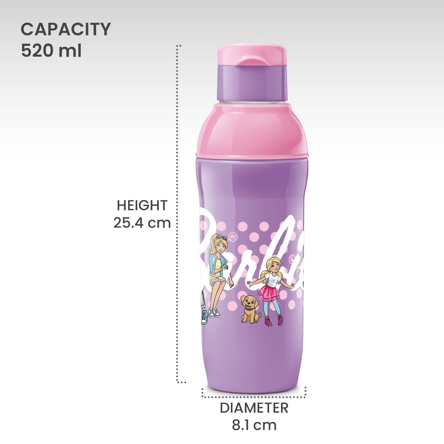 Milton Steel Barbie 600 Insulated Inner Stainless Steel Kids Water Bottle, 520 ml, Pink & Purple | PU Insulated | Hot & Cold | Easy to Carry | Leak Proof