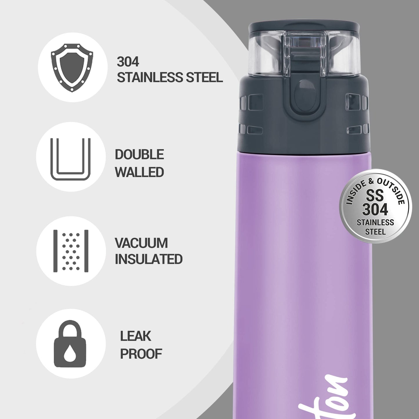 Milton Atlantis 400 Thermosteel Insulated Water Bottle, 350 ml, Purple | Hot and Cold | Leak Proof | Office Bottle | Sports | Home | Kitchen | Hiking | Treking | Travel | Easy to Carry | Rust Proof