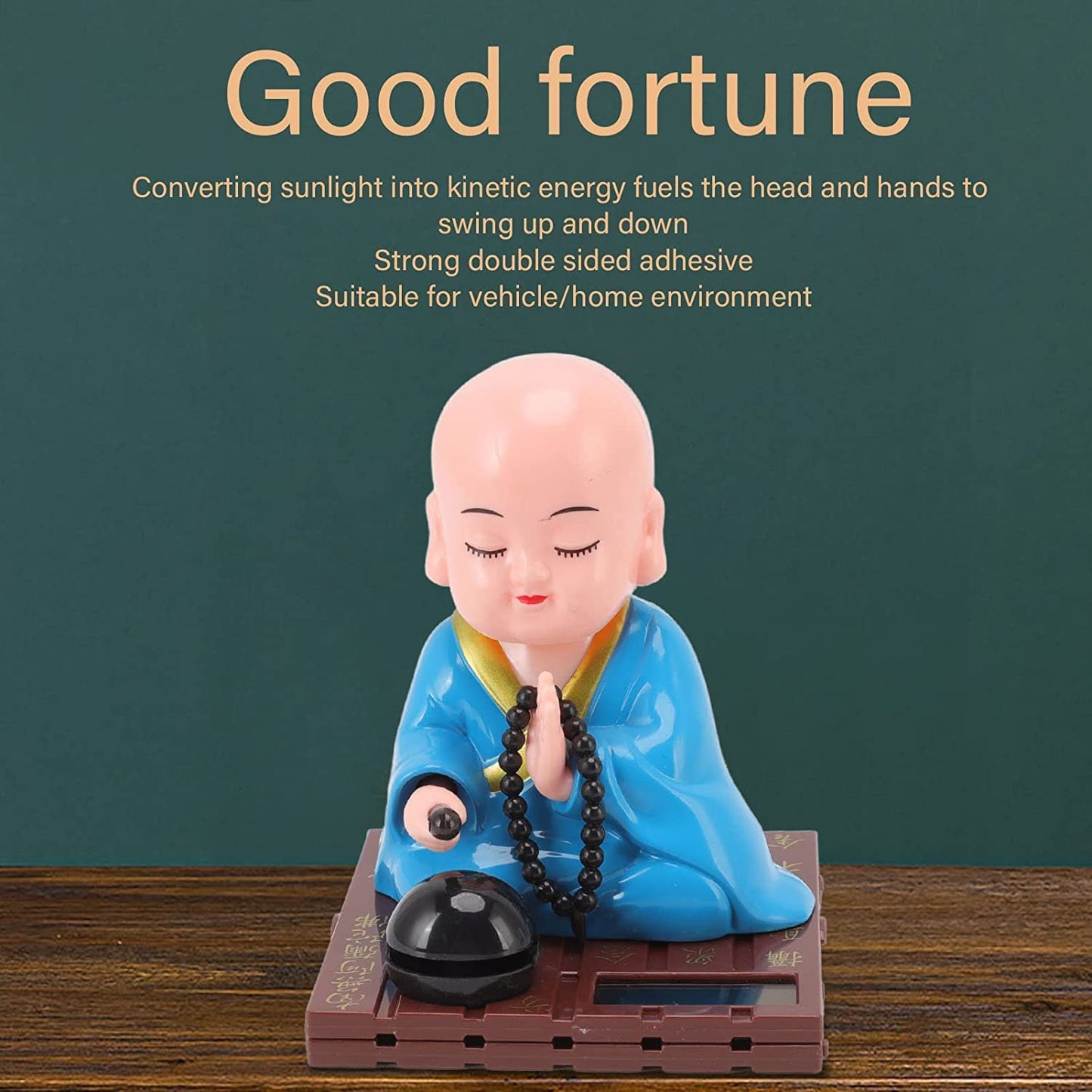 Little Monk Figurine, Solar Chinese Little Buddha Monk Statue, Bring Good Fortune Decoration Ornament, Funny Car Shaking Head Toy, Solar Power Nodding Head Dancing Toy