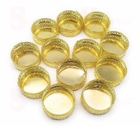 Gold 12 Pcs Metal Tealight Candle Holder Round Stands for Pooja thali, Diwali Rangoli puja Room Decor, Events, Home, Living, Office Table, Diwali Decoration Indoor Outdoor Events