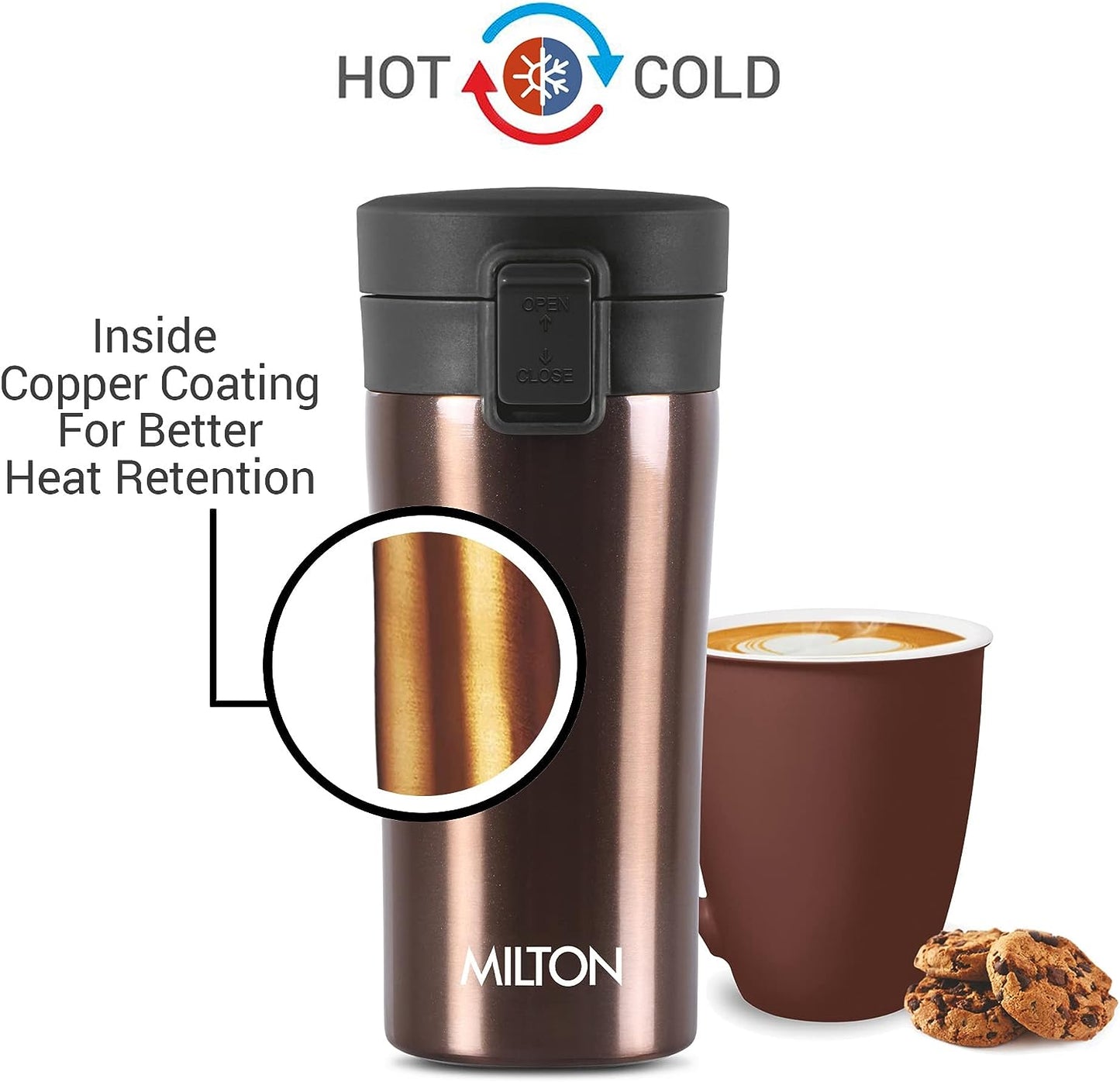 Milton Coffee Mug Thermosteel Hot or Cold Insulated Flask, 300 ml, Peach | Leak Proof | Rust Proof | Tea Mug | Soup Flask | Juice Mug | Water Flask | Easy Grip | Easy to Carry