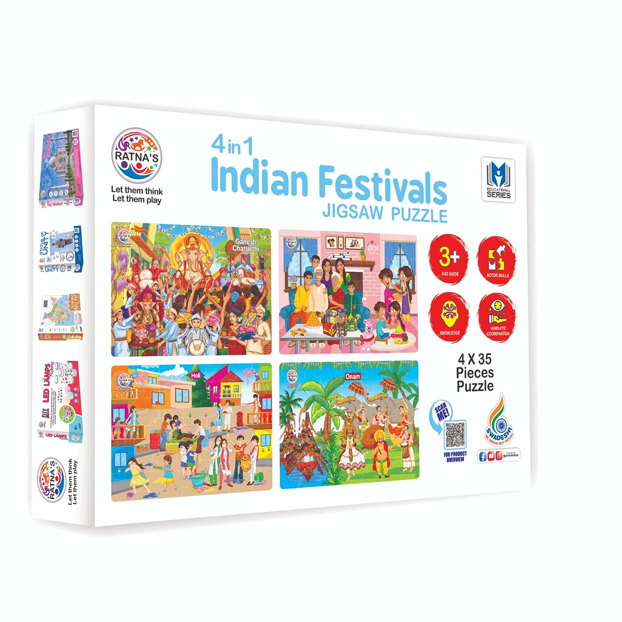 Ratna's 4 in 1 Indian Festivals Jigsaw Puzzle for Kids. 4 Jigsaw Puzzles with 35 Pieces Each (Ganesh CHATURTHI, RAKSHA BANDHAN, Holi & ONAM)