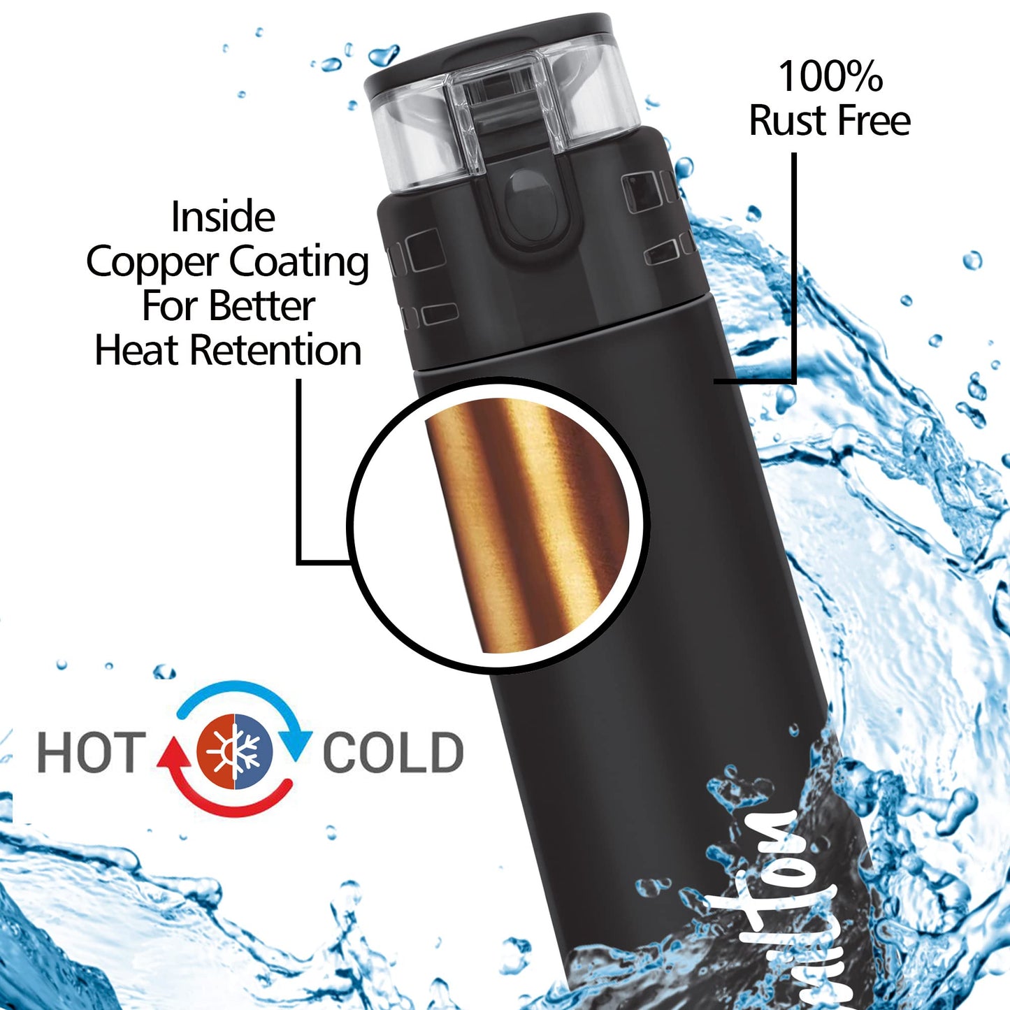 Milton Atlantis 400 Thermosteel Insulated Water Bottle, 350 ml, Black | Hot and Cold | Leak Proof | Office Bottle | Sports | Home | Kitchen | Hiking | Treking | Travel | Easy to Carry | Rust Proof