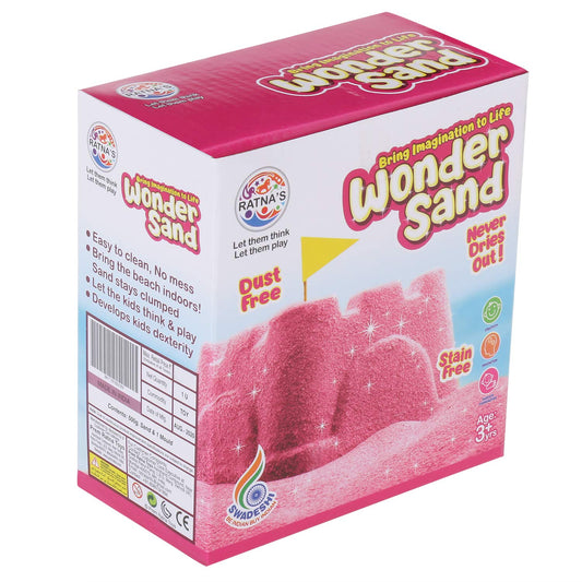 Ratna's Wonder Sand 500g Smooth Sand for Kids with One Big Mould Pink Colour - Creative Indoor Play Sand for Kids Beach Fun and Relaxation