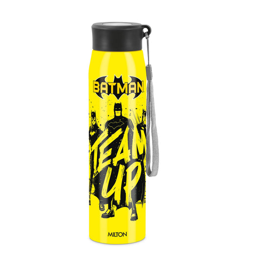 Milton Handy Design 850 Stainless Steel Water Bottle, 780 ml, Yellow (Super Heroes - Batman)| Single walled | Leak Proof | Gym Bottle | Home | Kitchen | Hiking | Treking Bottle | Travel Bottle