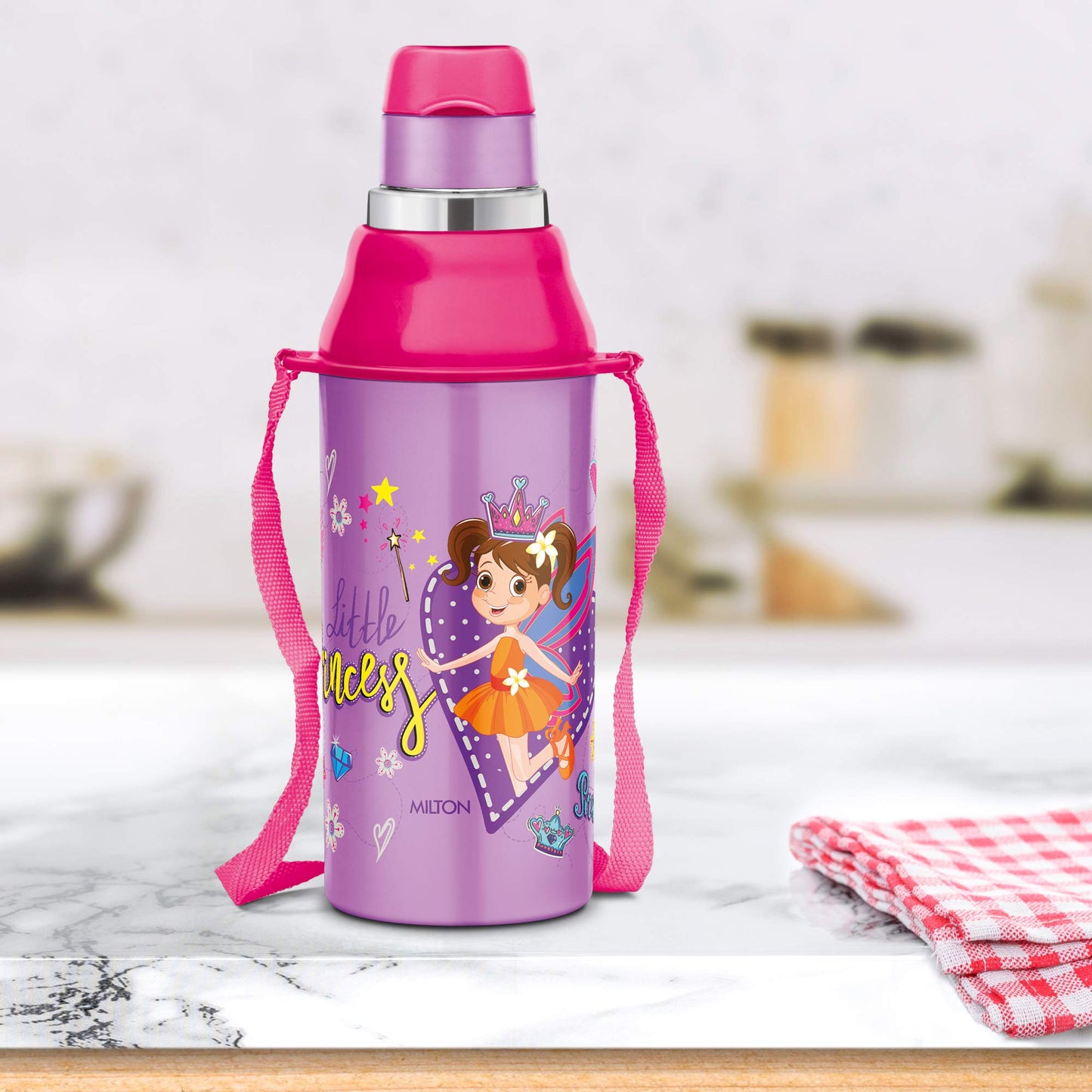 Milton Kool Steelight 400 Kids Plastic Insulated Water Bottle with Straw, 404 ml, Sipper Bottle, Leak Proof, BPA Free, Food Grade, School & Picnic Bottle, Purple