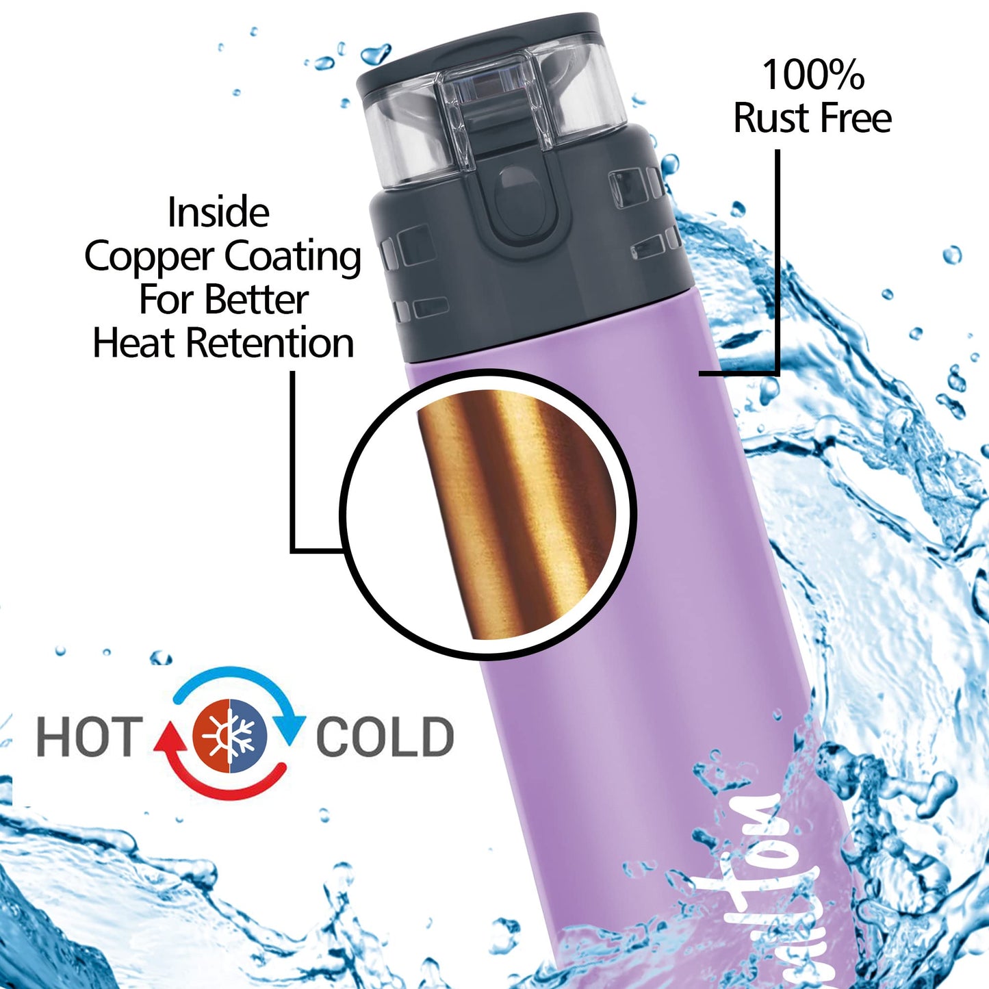 Milton Atlantis 400 Thermosteel Insulated Water Bottle, 350 ml, Purple | Hot and Cold | Leak Proof | Office Bottle | Sports | Home | Kitchen | Hiking | Treking | Travel | Easy to Carry | Rust Proof