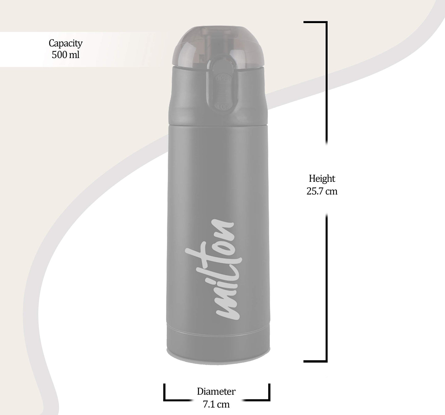 Milton New Crown 600 Thermosteel Bottle with One Touch Safety Lock, 500 ml Water Bottles, 24 Hours Hot and Cold, Easy to Carry, Easy Grip, Rust Proof, Tea, Coffee, Office, Travel Bottle, Black