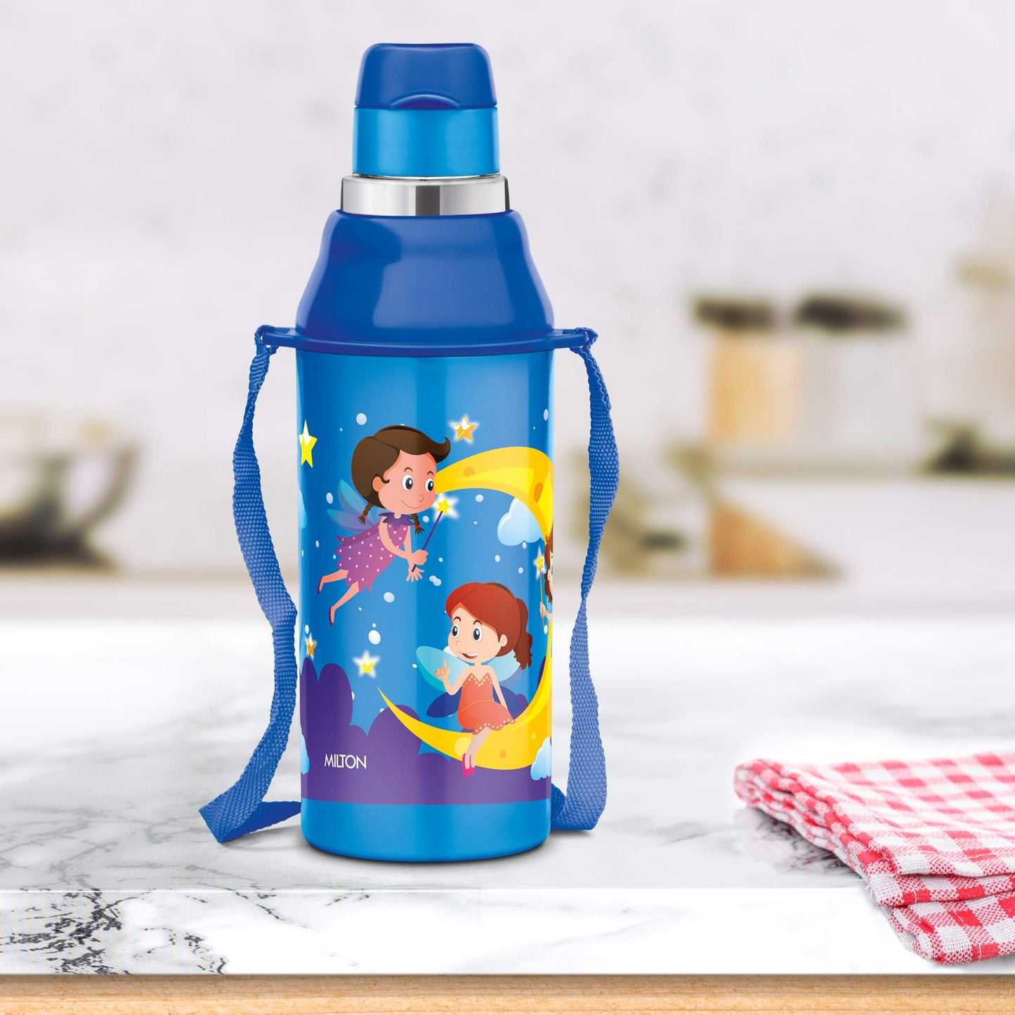 Milton Kool Steelight 400 Kids Plastic Insulated Water Bottle with Straw, 404 ml, Sipper Bottle, Leak Proof, BPA Free, Food Grade, School & Picnic Bottle, Pearl Blue