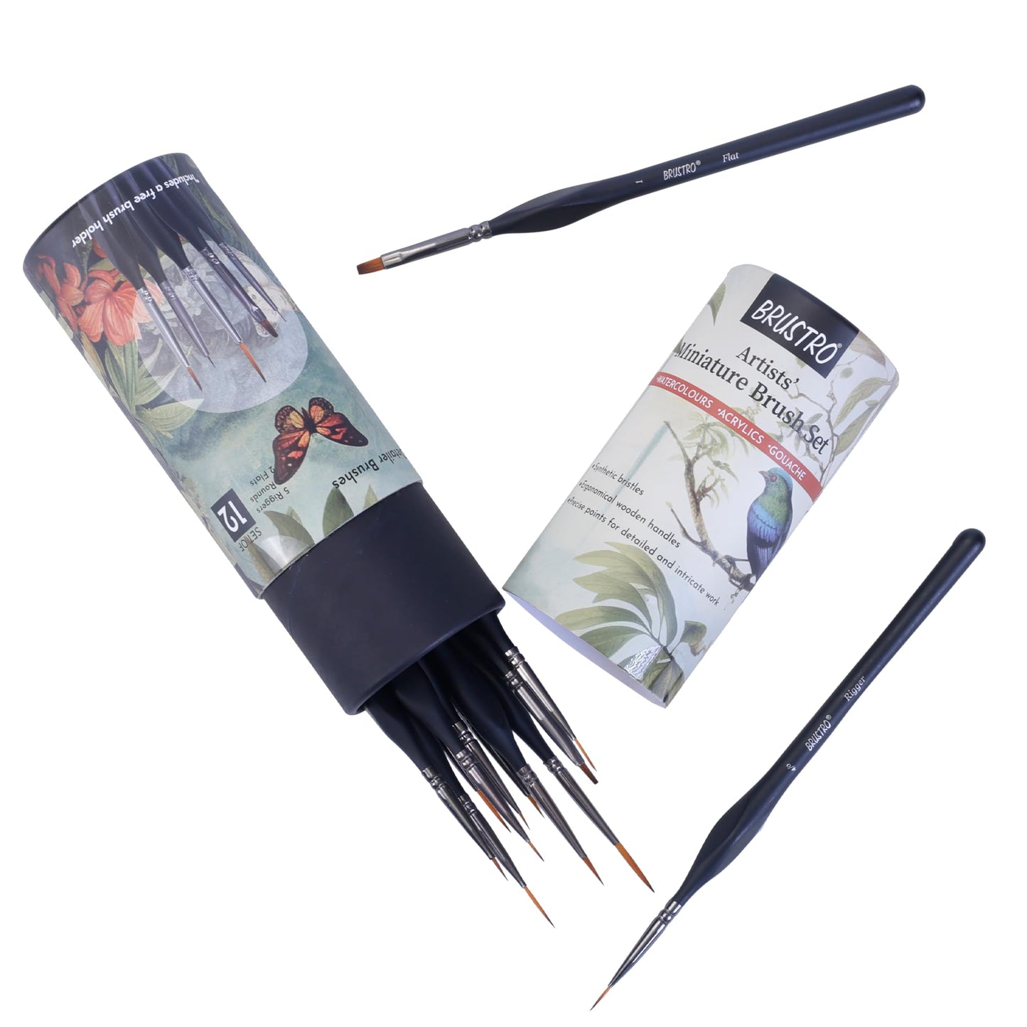 Brustro Artists ’ Watercolour & Acrylic Miniature Brush Set of - 12