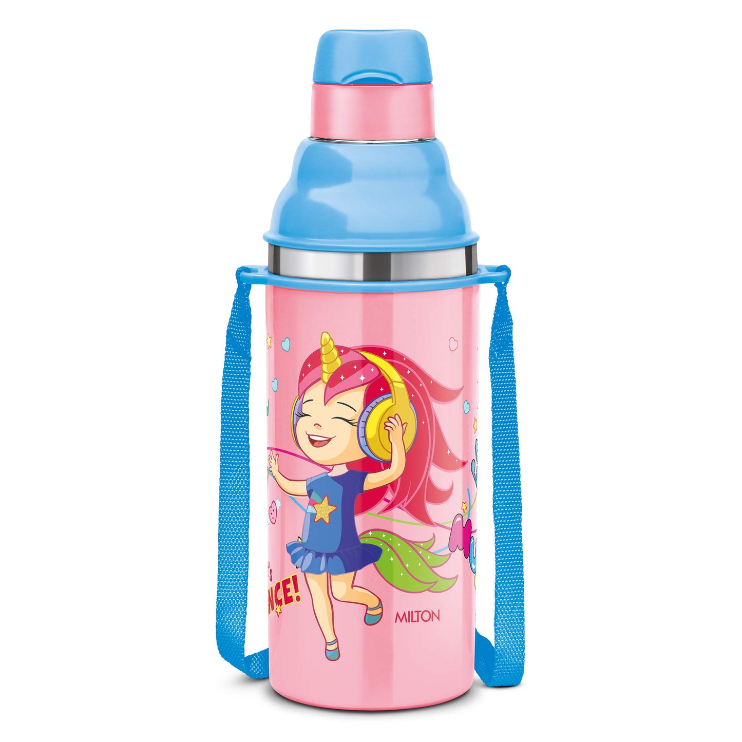 Milton Kool Stunner 400 Kids Plastic Insulated Water Bottle with Straw, 404 ml, Sipper Bottle, Leak Proof, BPA Free, Food Grade, School & Picnic Bottle, Pink