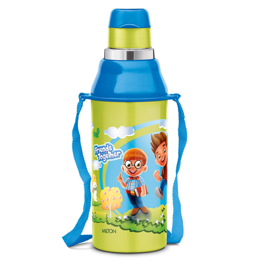 Milton Kool Steelight 400 Kids Plastic Insulated Water Bottle with Straw, 404 ml, Sipper Bottle, Leak Proof, BPA Free, Food Grade, School & Picnic Bottle, Green