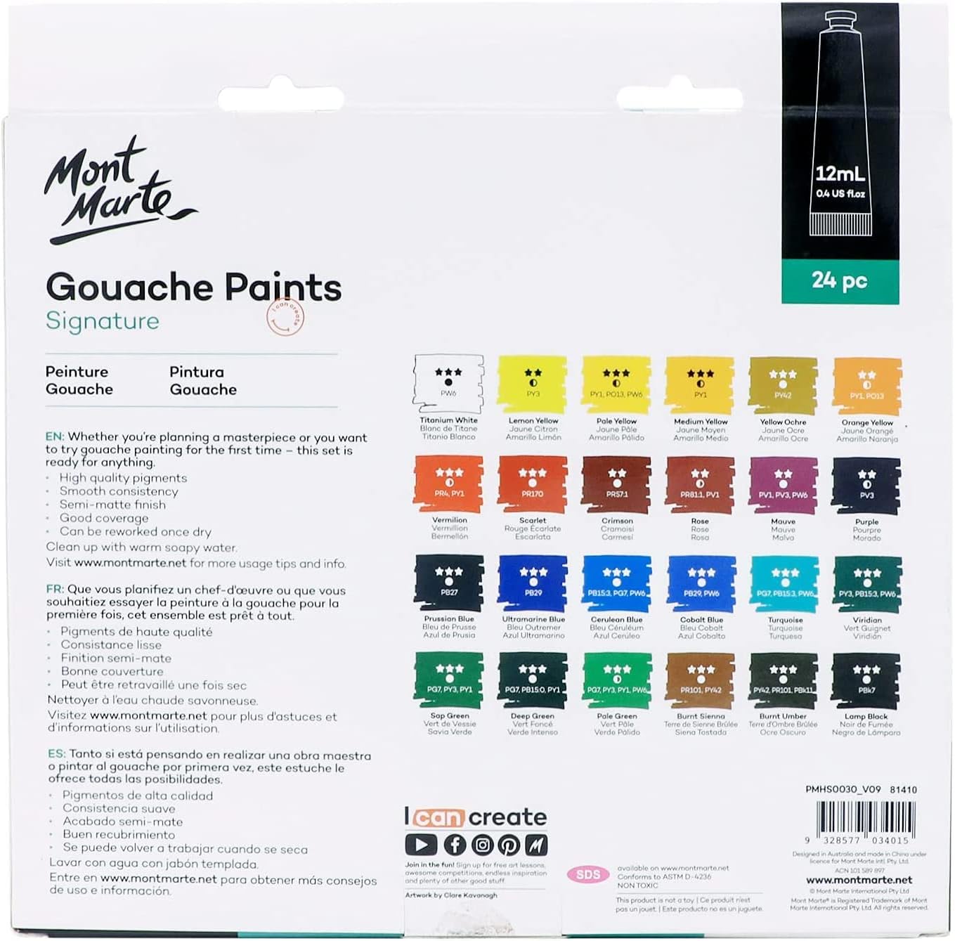 Mont Marte Gouache Paints Signature 24pc x 12ml