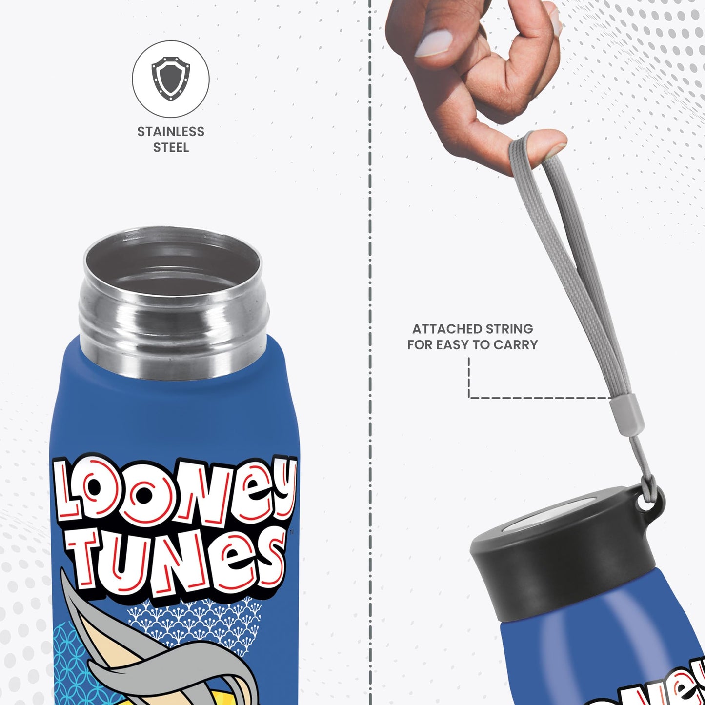 Milton Handy Design 650 Stainless Steel Water Bottle, 690 ml (Looney Tunes - Bunny) | Single walled | Leak Proof | Easy to Carry | Home | Kitchen