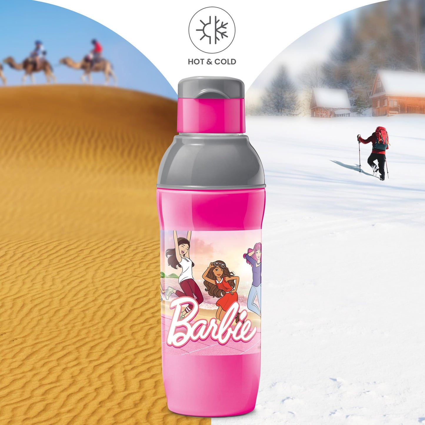 Milton Steel Barbie 600 Insulated Inner Stainless Steel Kids Water Bottle, 520 ml, Cherry Pink & Grey | PU Insulated | Hot & Cold | Easy to Carry | Leak Proof