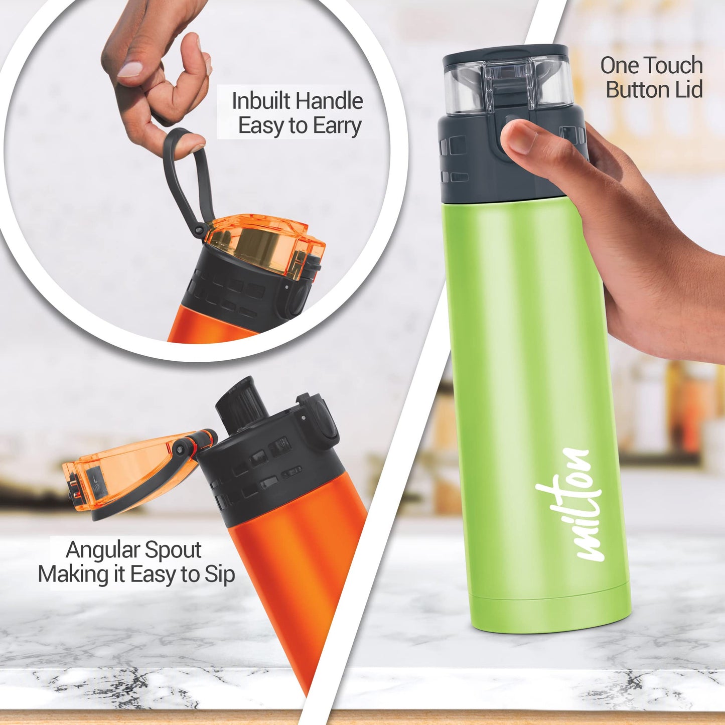 Milton Atlantis 400 Thermosteel Insulated Water Bottle, 350 ml, Green | Hot and Cold | Leak Proof | Office Bottle | Sports | Home | Kitchen | Hiking | Treking | Travel | Easy to Carry | Rust Proof