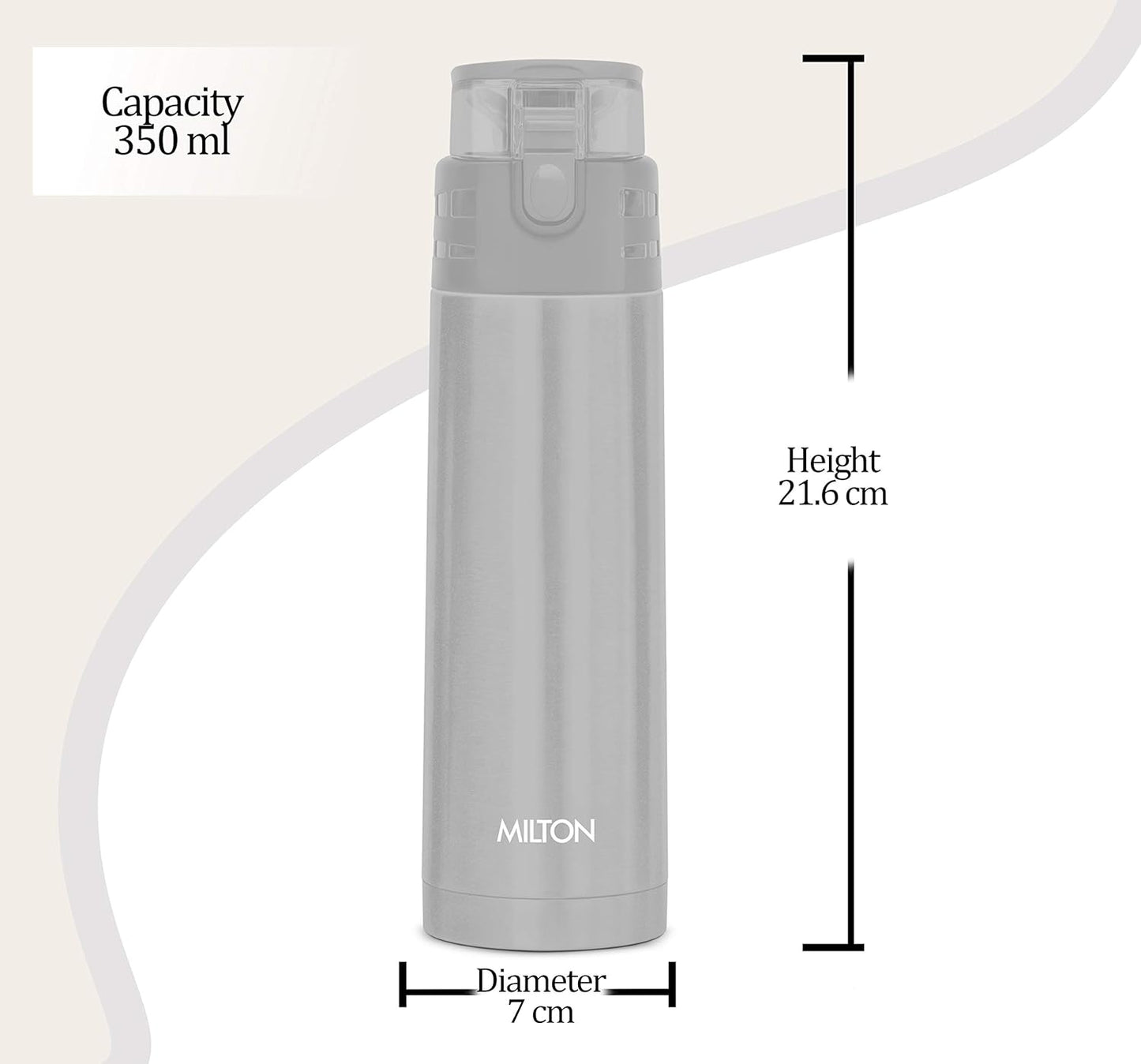 Milton Atlantis 400 Thermosteel Hot and Cold Water Bottle, 1 Piece, 350 ml, Silver | Leak Proof | Easy to Carry | Office Bottle | Hiking | Trekking | Travel Bottle | Gym | Home | Kitchen Bottle