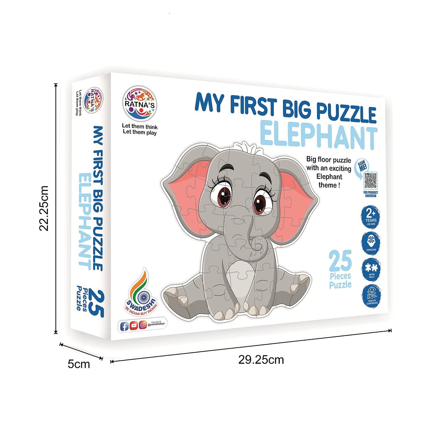 Ratna's My First Big Puzzle Elephant 25 Pieces Jigsaw Puzzle for Kids | A Perfect Jumbo Jigsaw Floor Puzzle for Little Hands