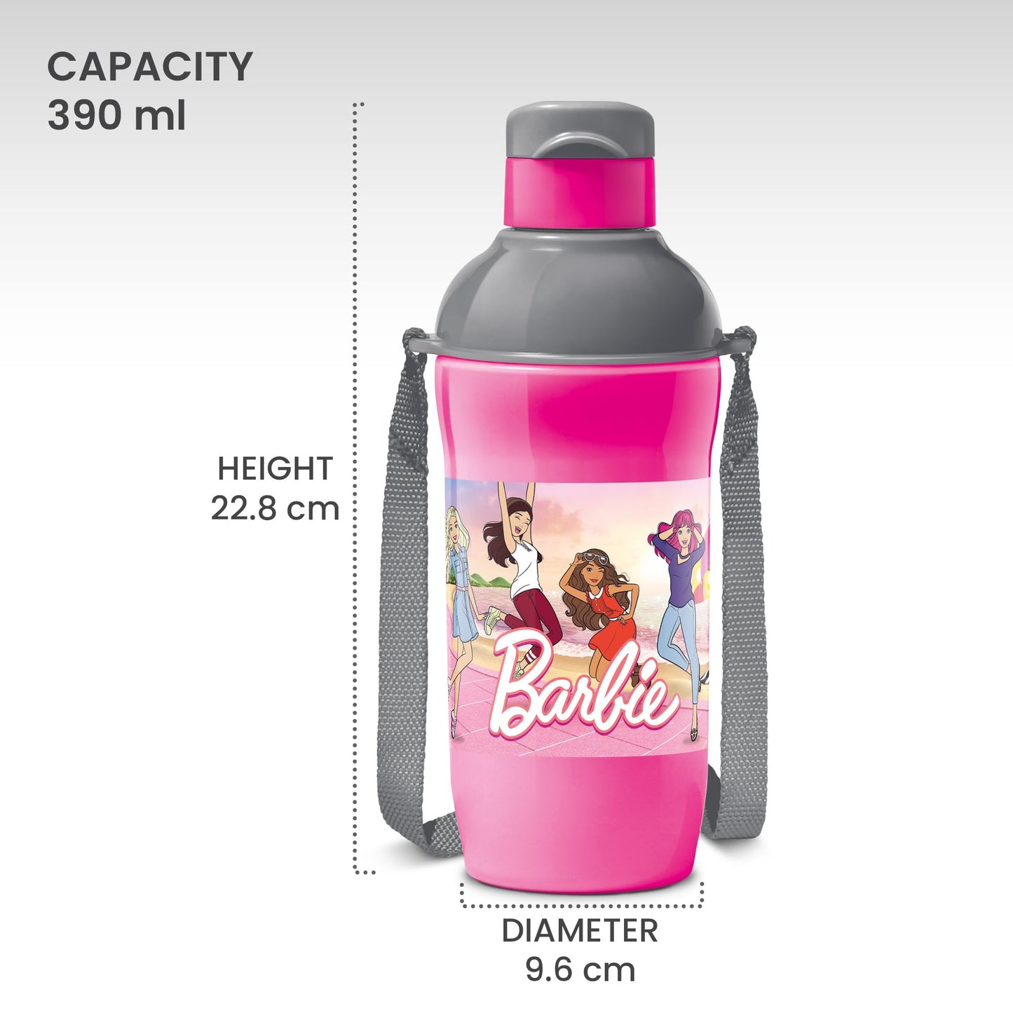 Milton Steel Barbie 400 Insulated Inner Stainless Steel Kids Water Bottle, 390 ml, Cherry Pink & Grey | PU Insulated | Hot & Cold | Easy to Carry | Leak Proof