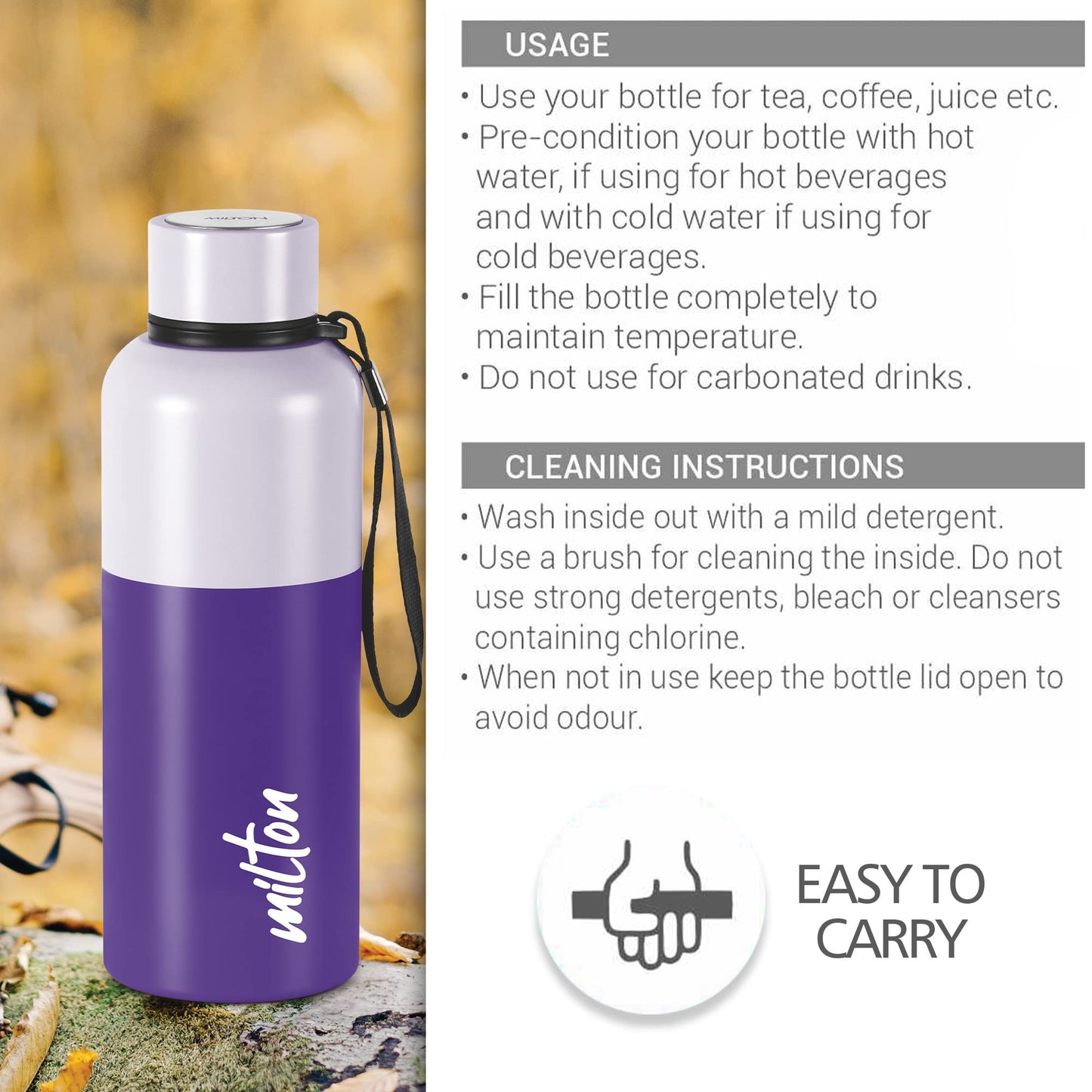 Milton Ancy 750 Thermosteel Water Bottle, 750 ml, Violet | 24 Hours Hot and Cold | Easy to Carry | Rust Proof | Tea | Coffee | Office| Gym | Home | Kitchen | Hiking | Trekking | Travel Bottle