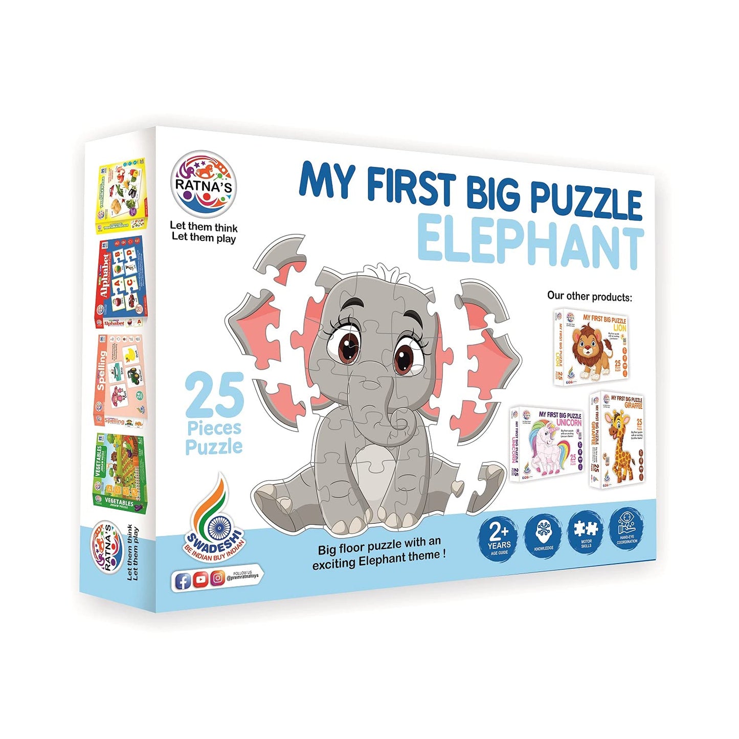 Ratna's My First Big Puzzle Elephant 25 Pieces Jigsaw Puzzle for Kids | A Perfect Jumbo Jigsaw Floor Puzzle for Little Hands