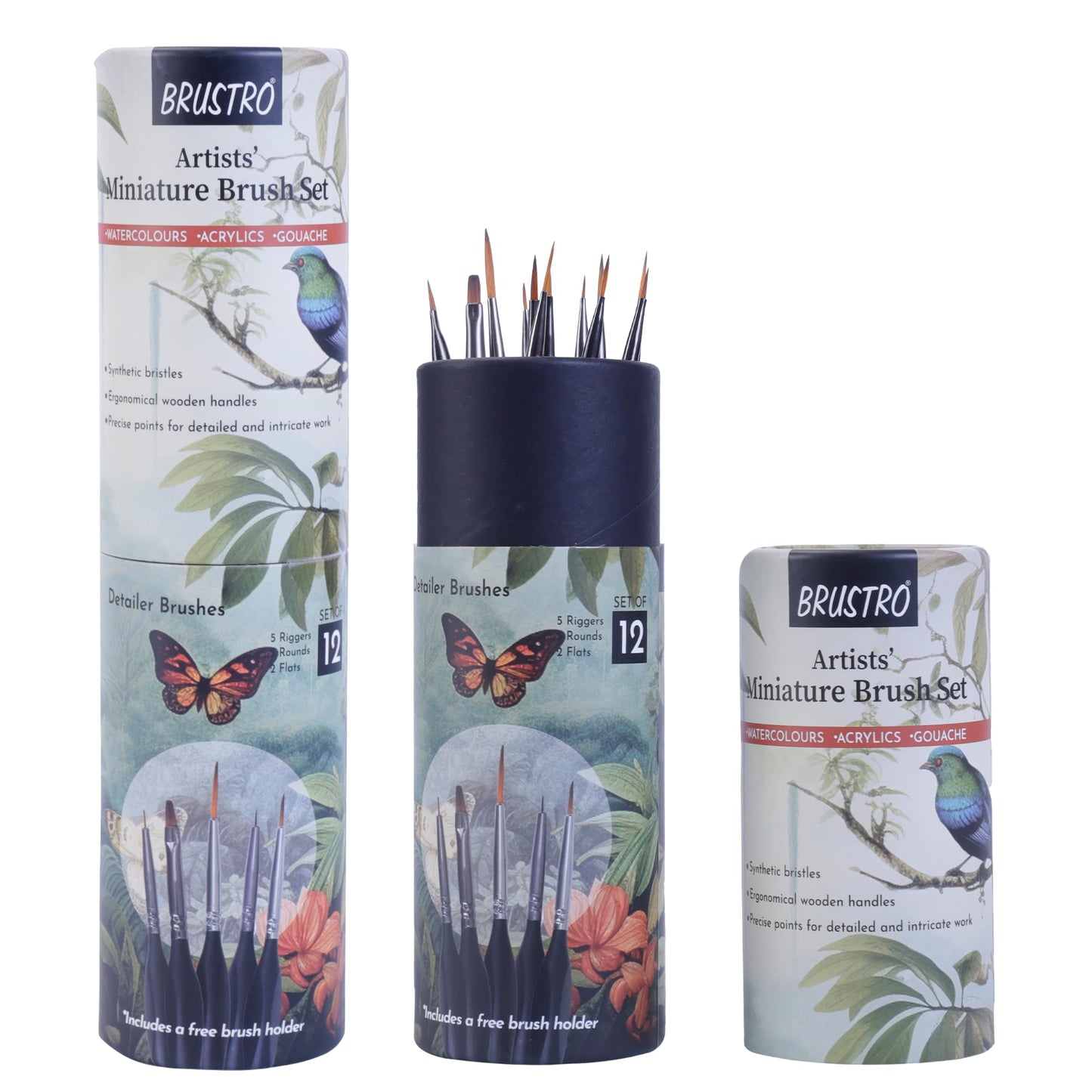 Brustro Artists ’ Watercolour & Acrylic Miniature Brush Set of - 12