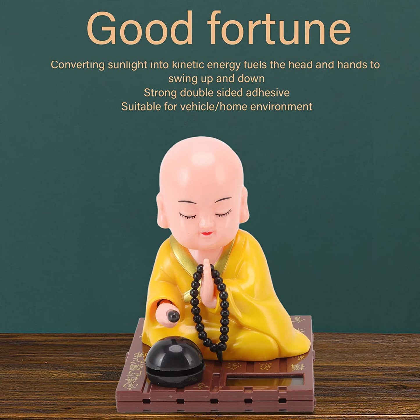 Little Monk Figurine, Solar Chinese Little Buddha Monk Statue, Bring Good Fortune Decoration Ornament, Funny Car Shaking Head Toy, Solar Power Nodding Head Dancing Toy